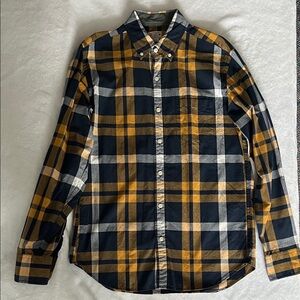 J. Crew Men's Checkered Shirt - Dark Blue and Mustard